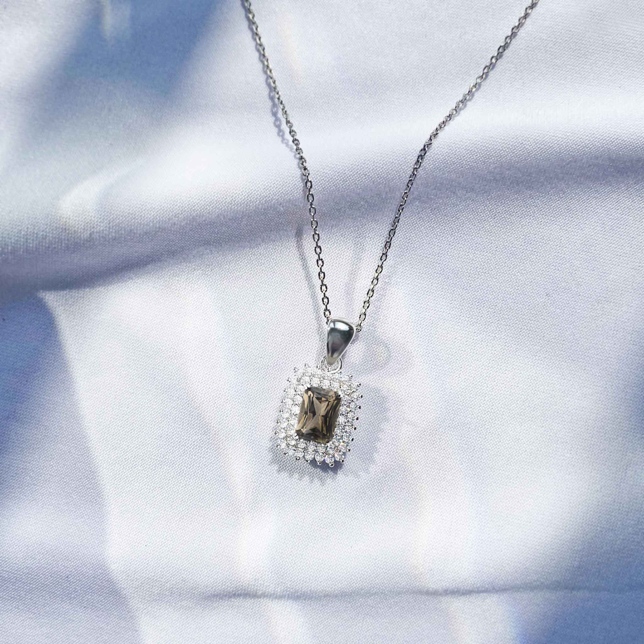 Irreplaceable Natural Octagon Smoky Quartz Sterling Silver Elegant Necklace