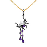 Distinctive Style Round Faux White Pearl Sterling Silver Spider Necklace
