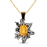 Gardening Natural Octagon Orangish Yellow Citrine Sterling Silver Necklace
