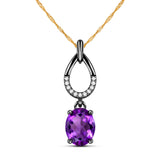 Black Romanticism Natural Oval Purple Amethyst Sterling Silver Necklace