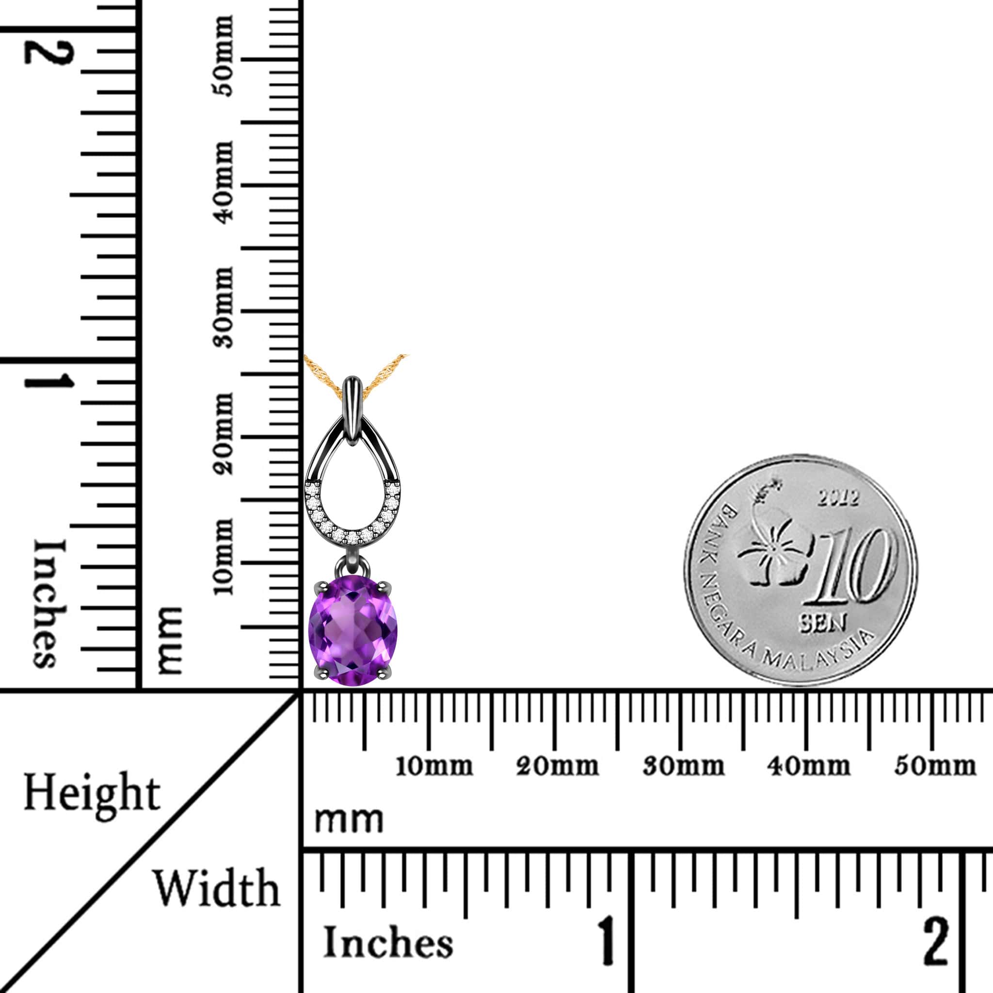 Black Romanticism Natural Oval Purple Amethyst Sterling Silver Necklace