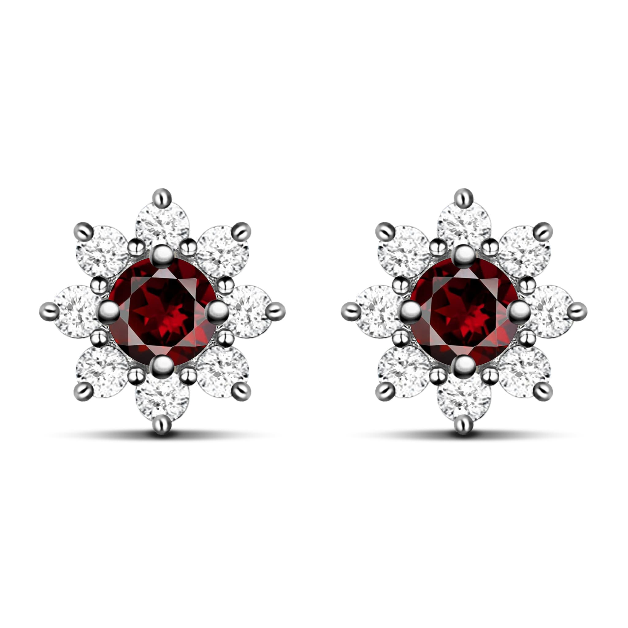 Sunflower Natural Round Red Garnet Sterling Silver Stud Earrings