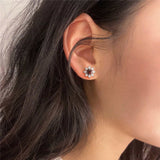 Sunflower Natural Round Red Garnet Sterling Silver Stud Earrings