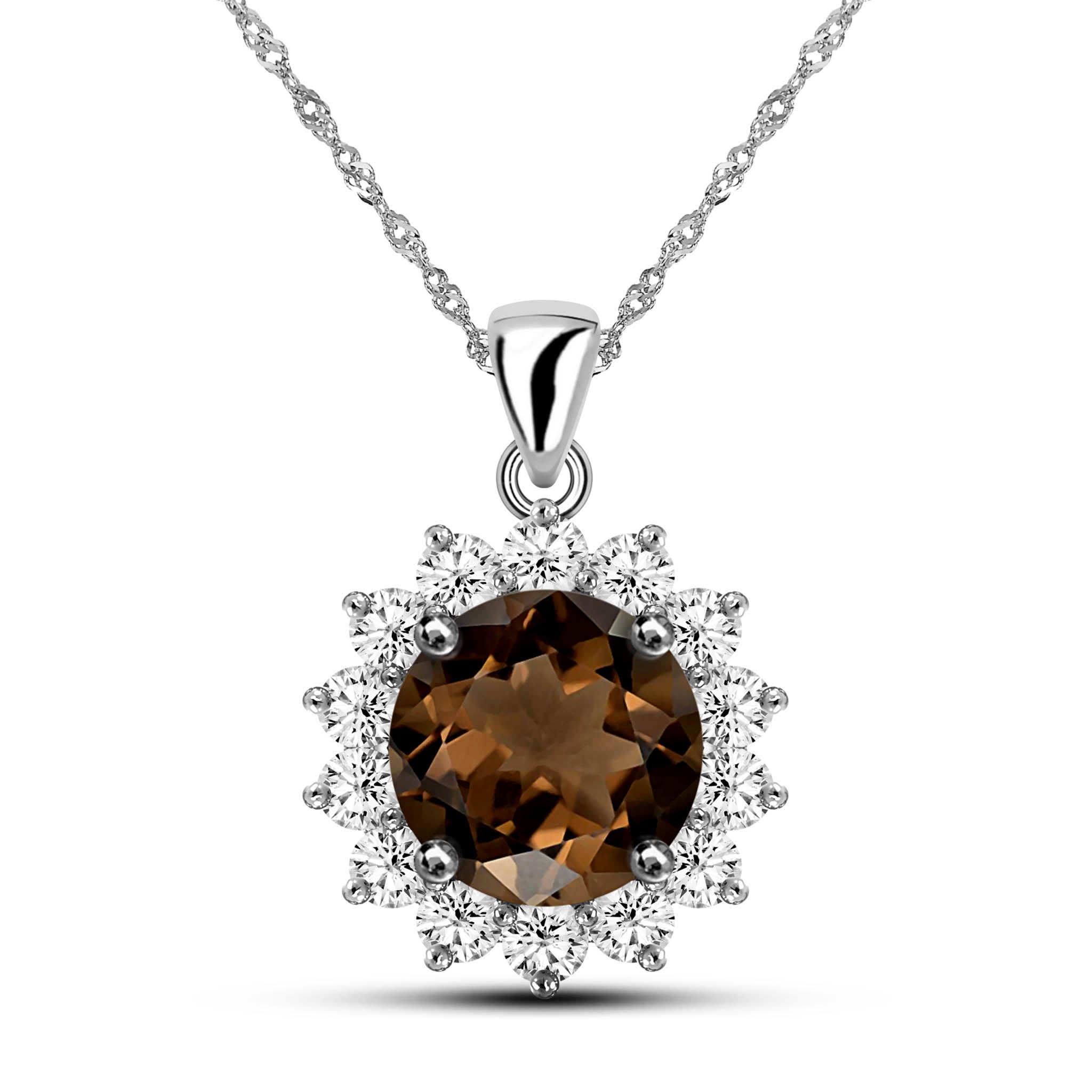 Gift Of Sunshine Natural Round Smoky Quartz Sterling Silver Necklace