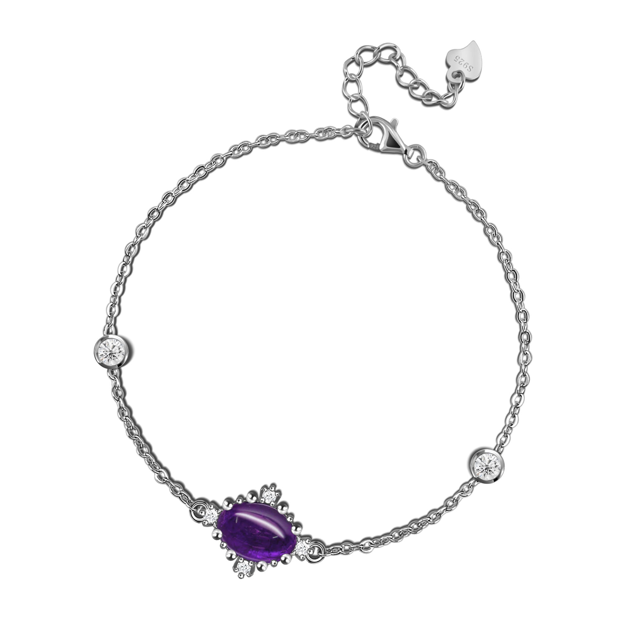 Mysterious Light Purple Cabochon Amethyst Sterling Silver Bracelet