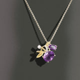 Whimsical Natural Purple Amethyst Sterling Silver 2-Tones Necklace