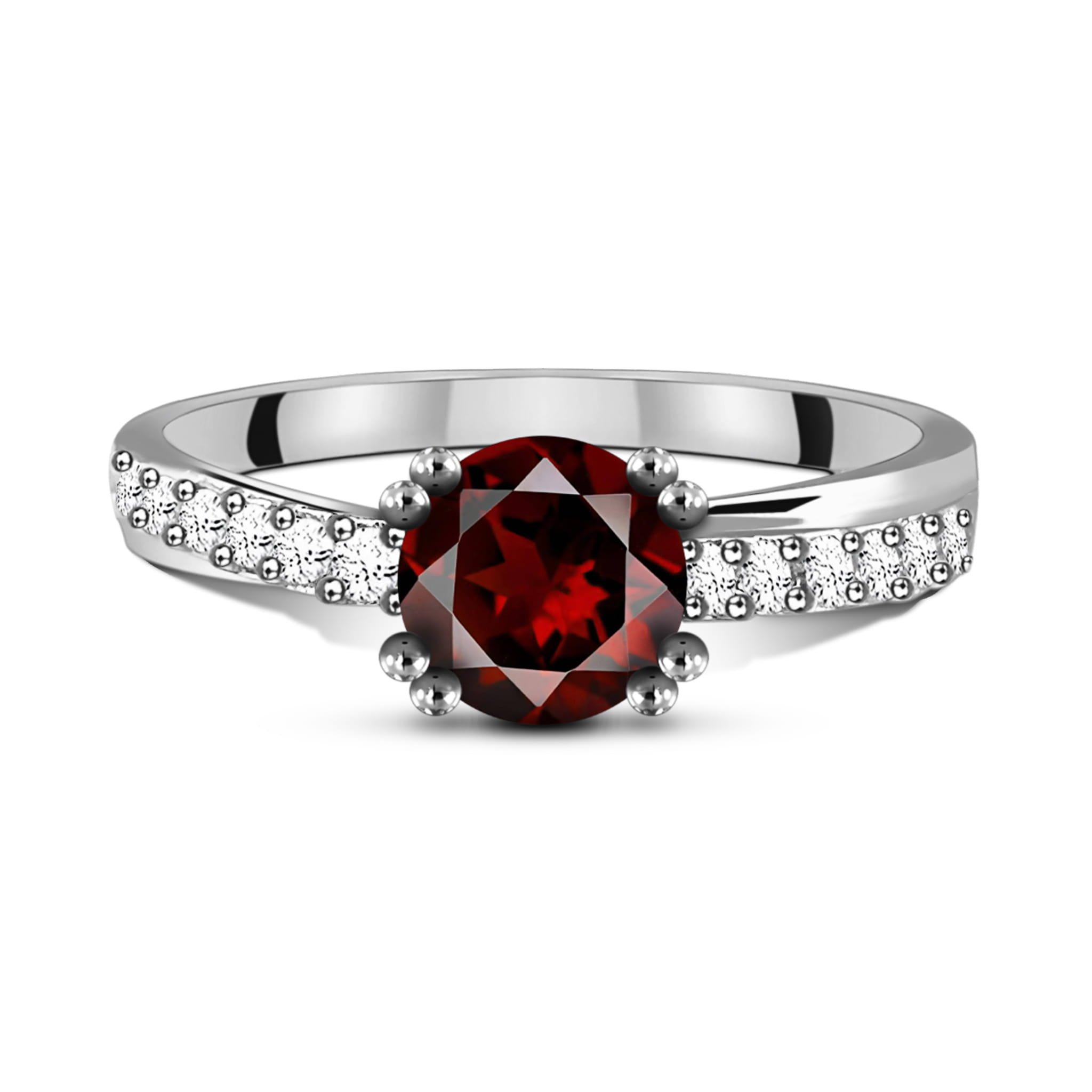 Trendy Delightful Natural Round Red Garnet Sterling Silver Ring