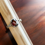 Peeress Natural Oval Red Garnet Sterling Silver Generous Halo Ring