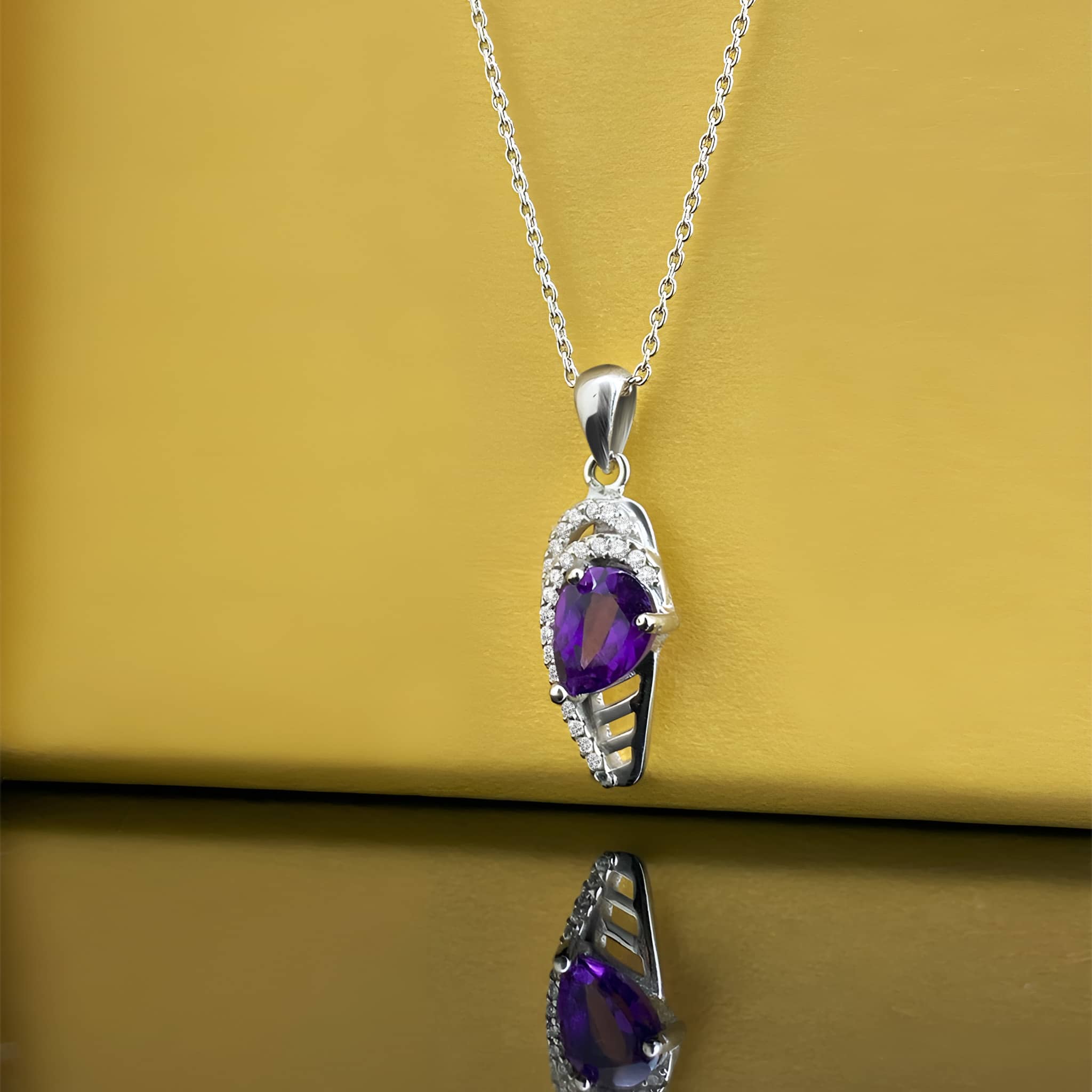 Impressive Natural Pear Purple Amethyst Sterling Silver Necklace