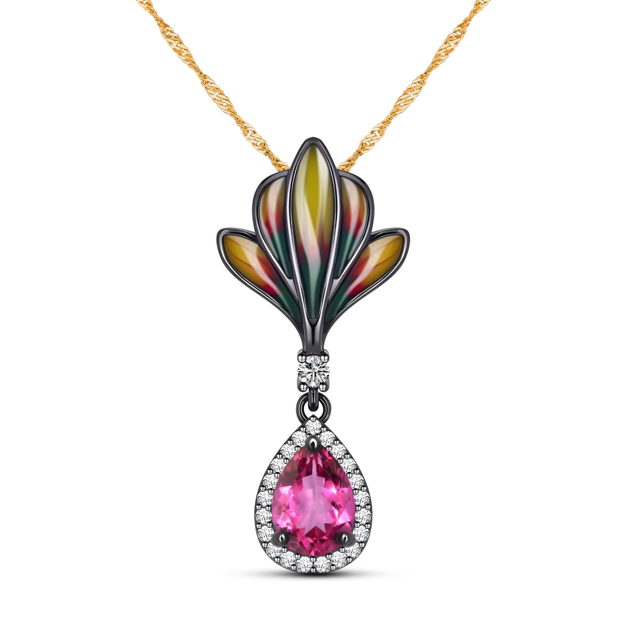 Vigorous Natural Pear Pink Topaz Sterling Silver Enamel Necklace