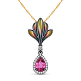 Vigorous Natural Pear Pink Topaz Sterling Silver Enamel Necklace