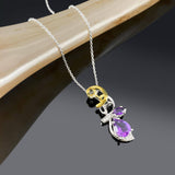 Ethereal Natural Pear Purple Amethyst Sterling Silver 2-Tones Necklace