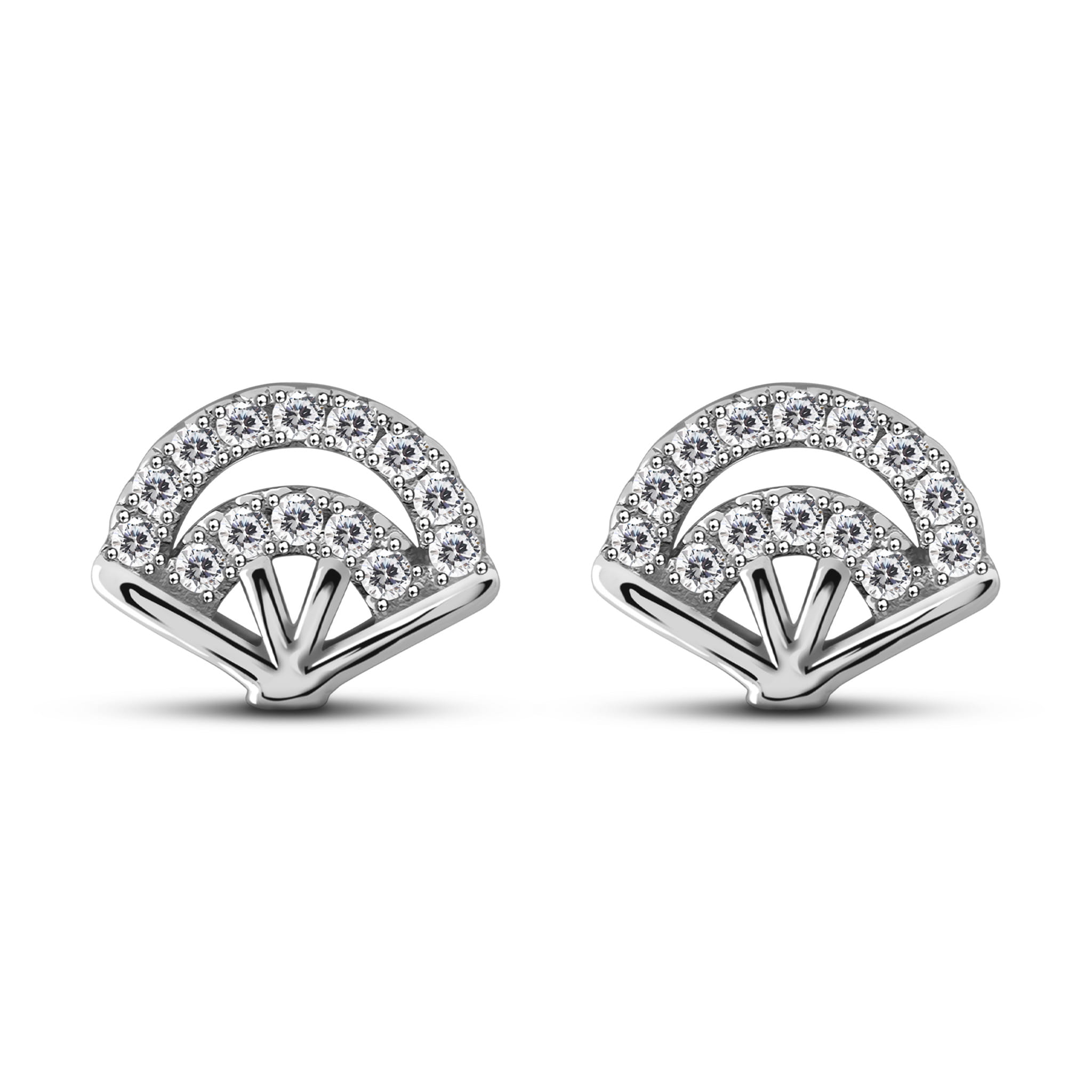 Artistic fan White Zirconia Sterling Silver Stud Earrings