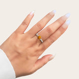Elegant Luminous Natural Orangish Yellow Citrine Sterling Silver Pave Ring