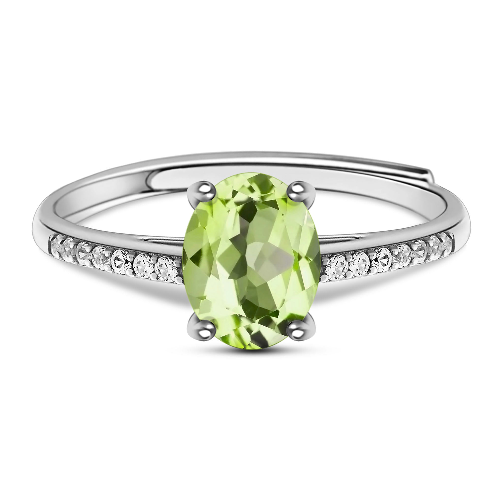 Gentlewoman Natural Oval Green Peridot Sterling Silver Pave Ring