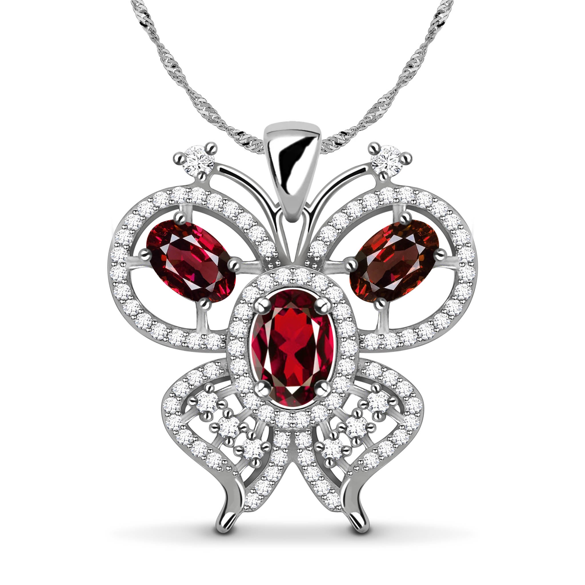 Fly Towards Happiness Natural Red Garnet Sterling Silver Butterfly Necklace