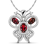 Fly Towards Happiness Natural Red Garnet Sterling Silver Butterfly Necklace