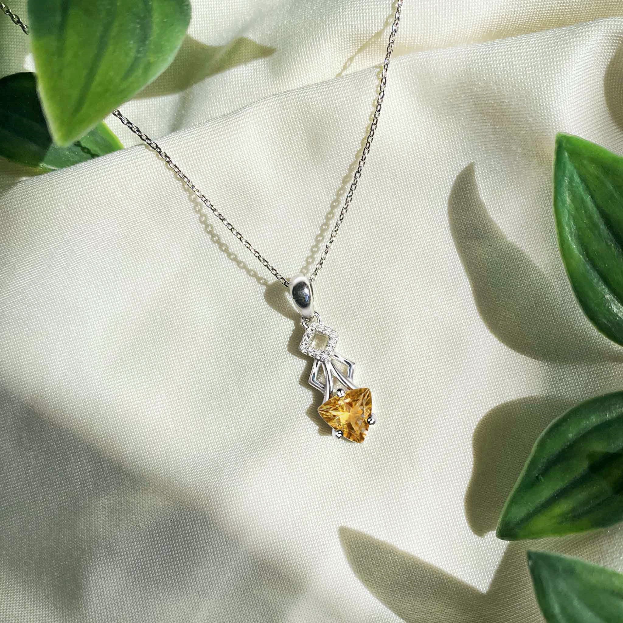 Methodical Natural Trillion Yellow Citrine Sterling Silver Necklace