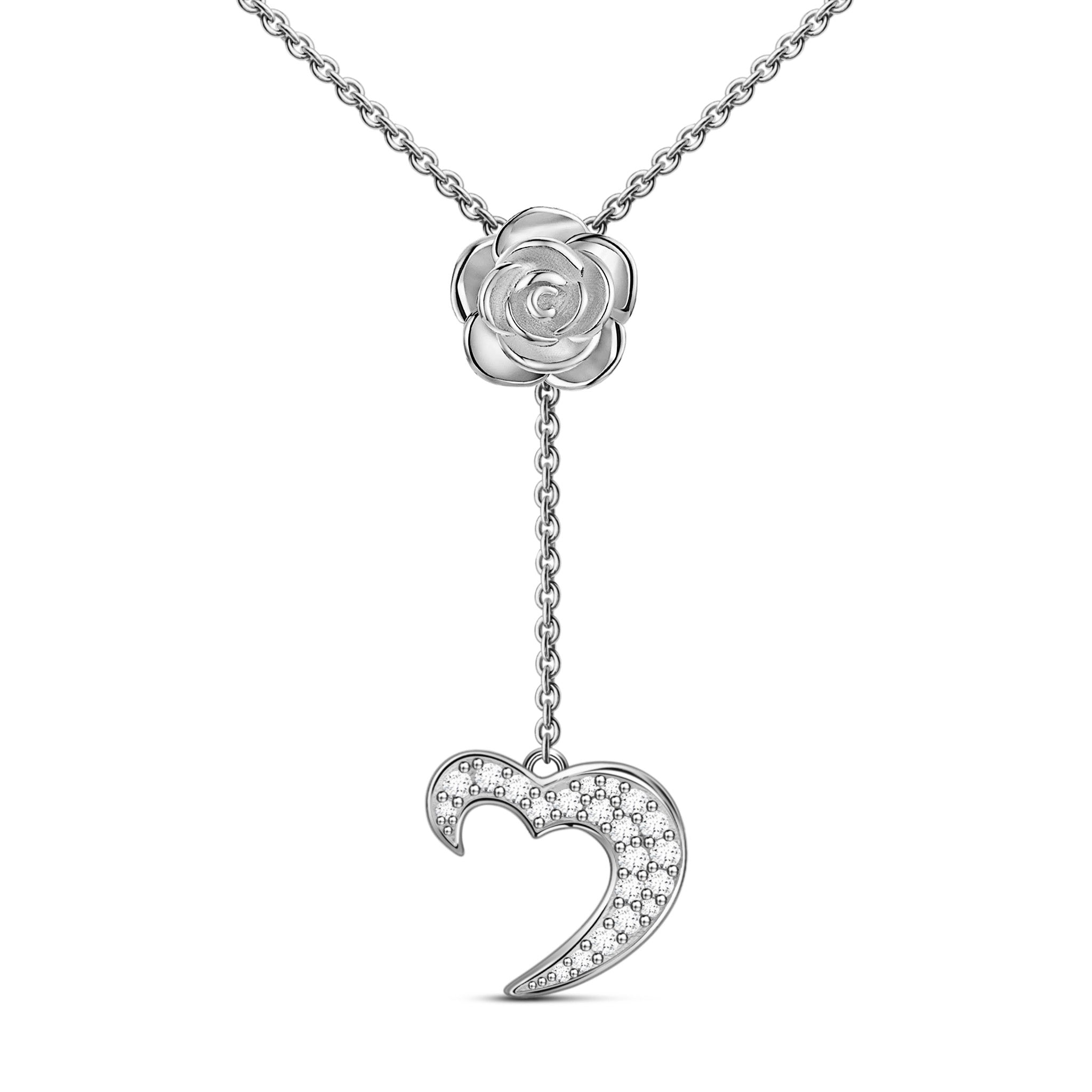 Innocence Purity White Ziconia Sterling Silver Moon of Rose Necklace