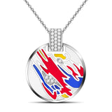 Flame Of Hope Enamel Zirconia Sterling Silver Medallion Style Necklace