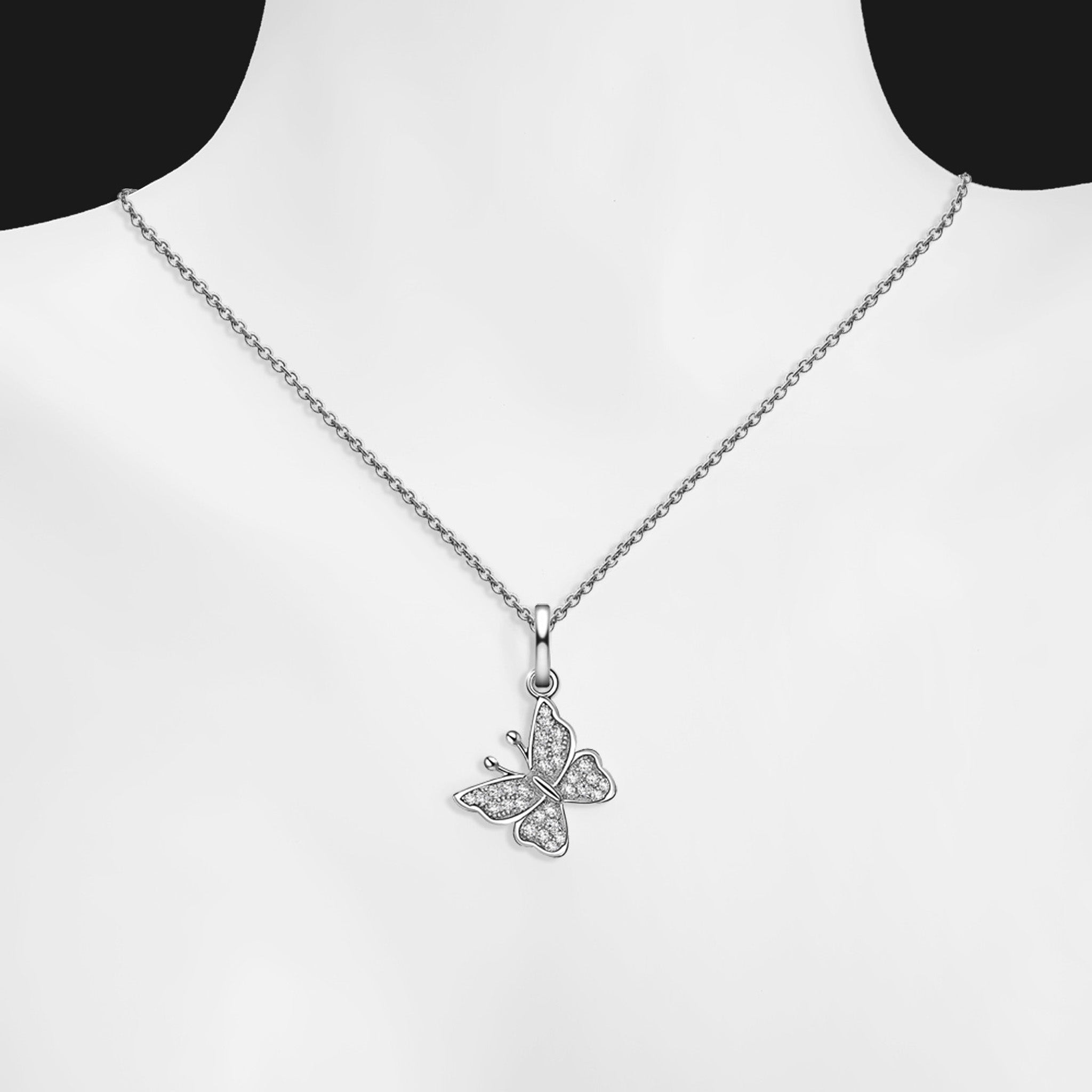 Decent Butterfly White Ziconia Sterling Silver Fashion Necklace