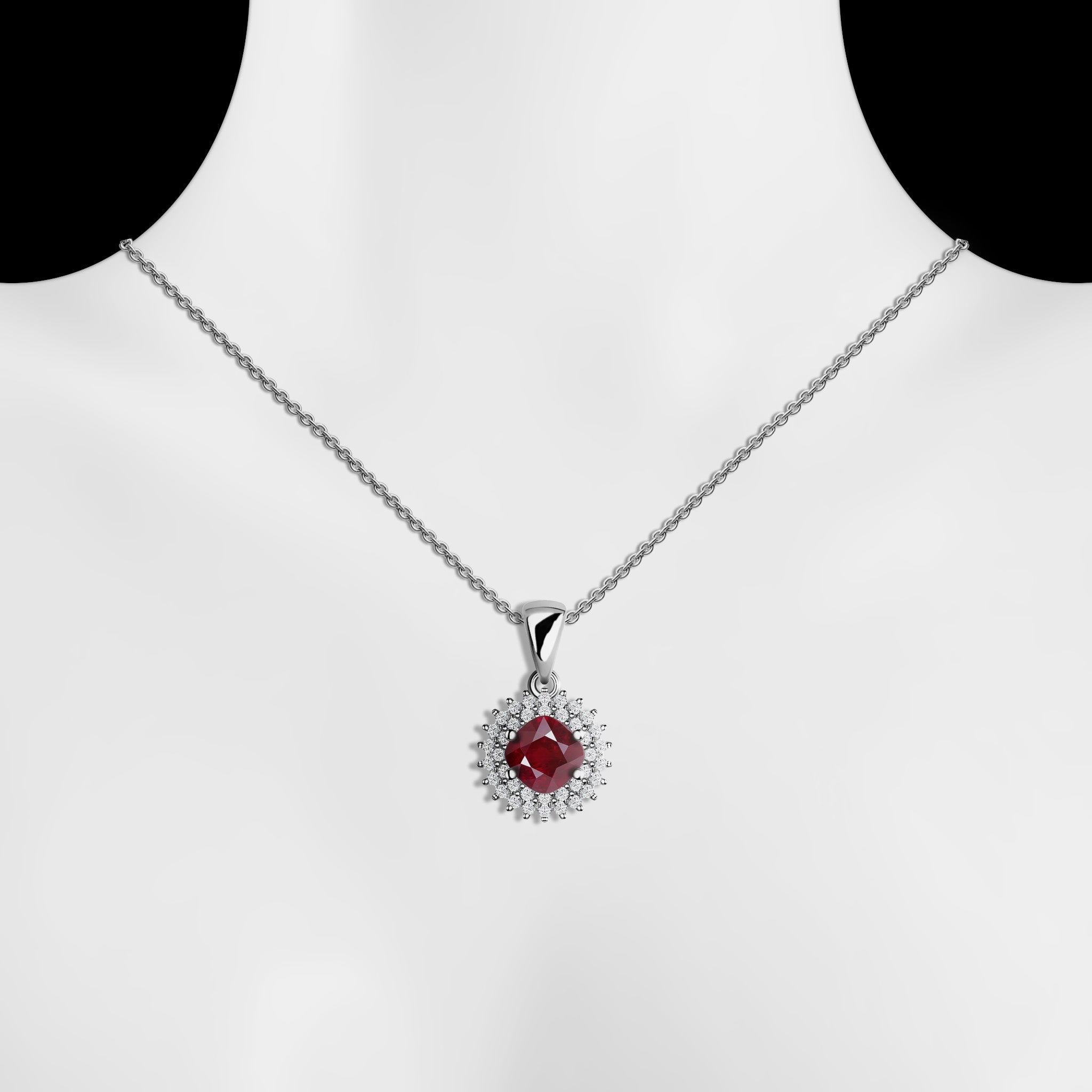 Helios Natural Cushion Deep Red Ruby Sterling Silver Necklace