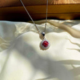 Helios Natural Cushion Deep Red Ruby Sterling Silver Necklace