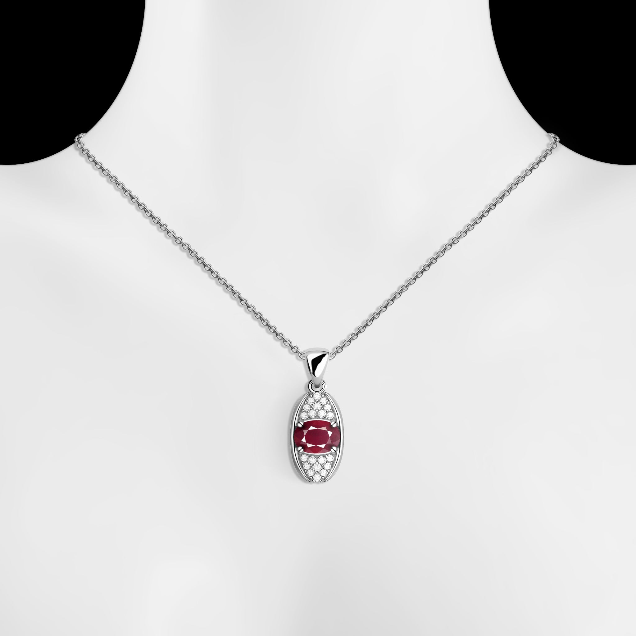 Soul Eye Natural Oval Deep Red Ruby Sterling Silver Necklace