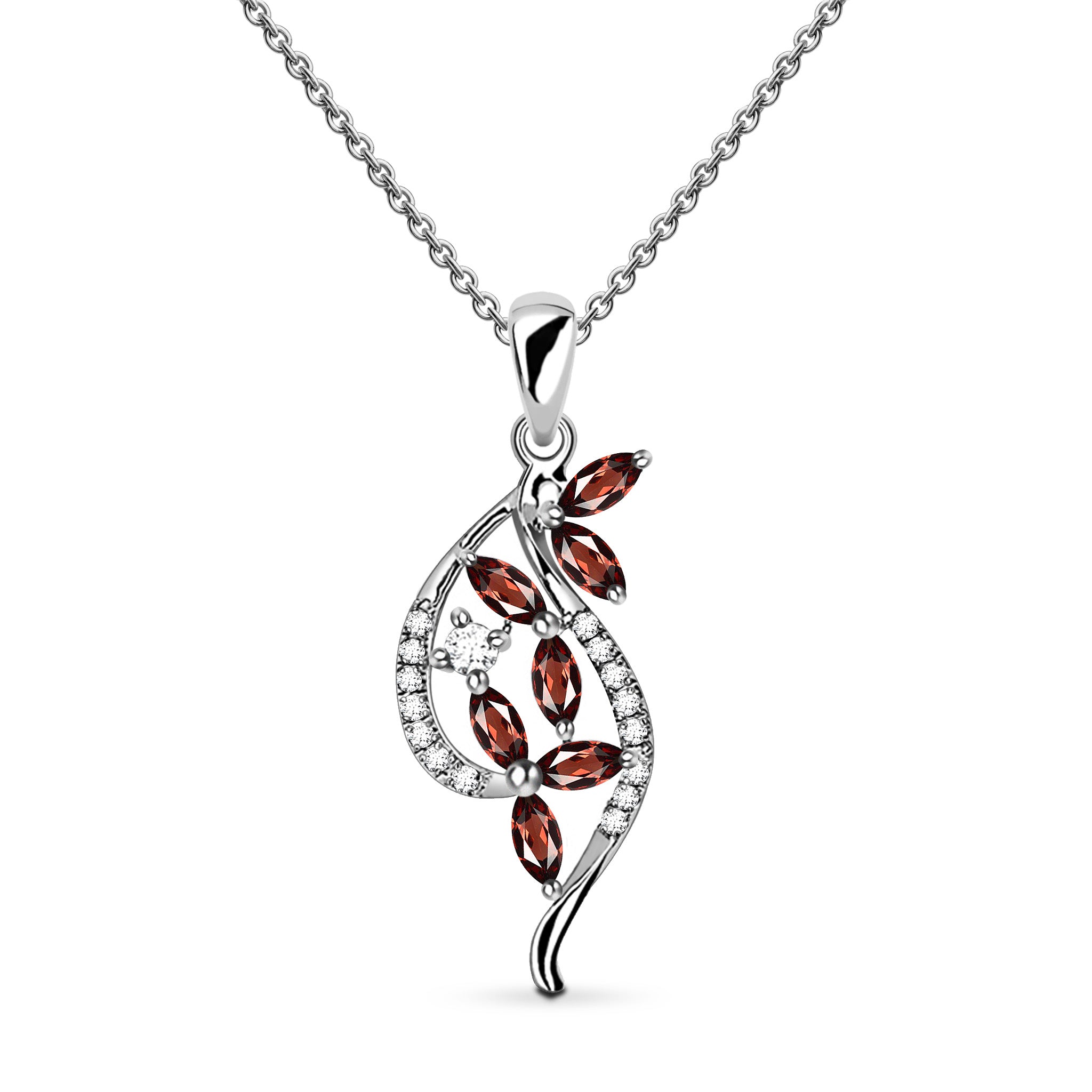 Elegant Clever Natural Marquise Red Garnet Sterling Silver Necklace
