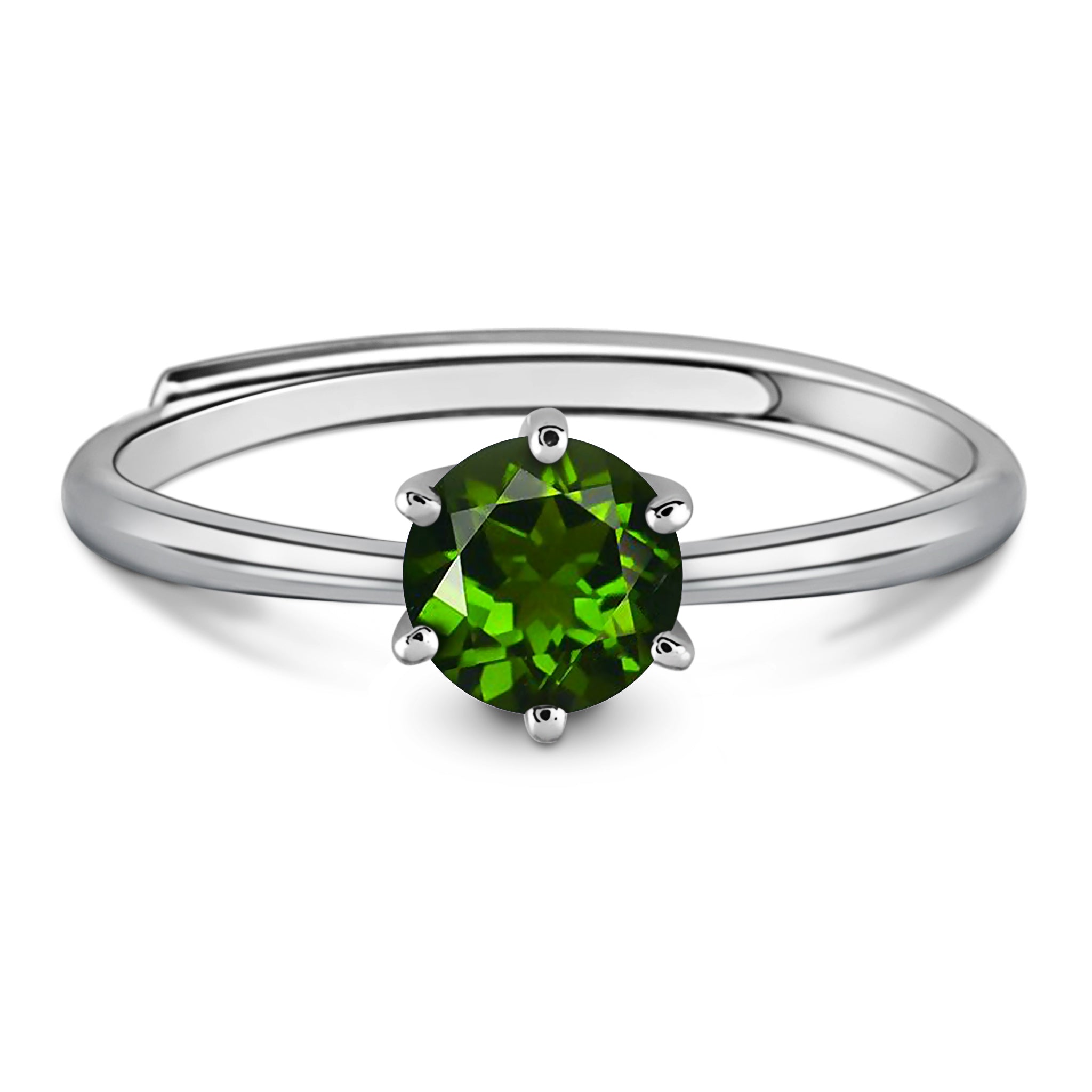 Classic Style Natural Round Chrome Diopside Sterling Silver Solitaire Ring