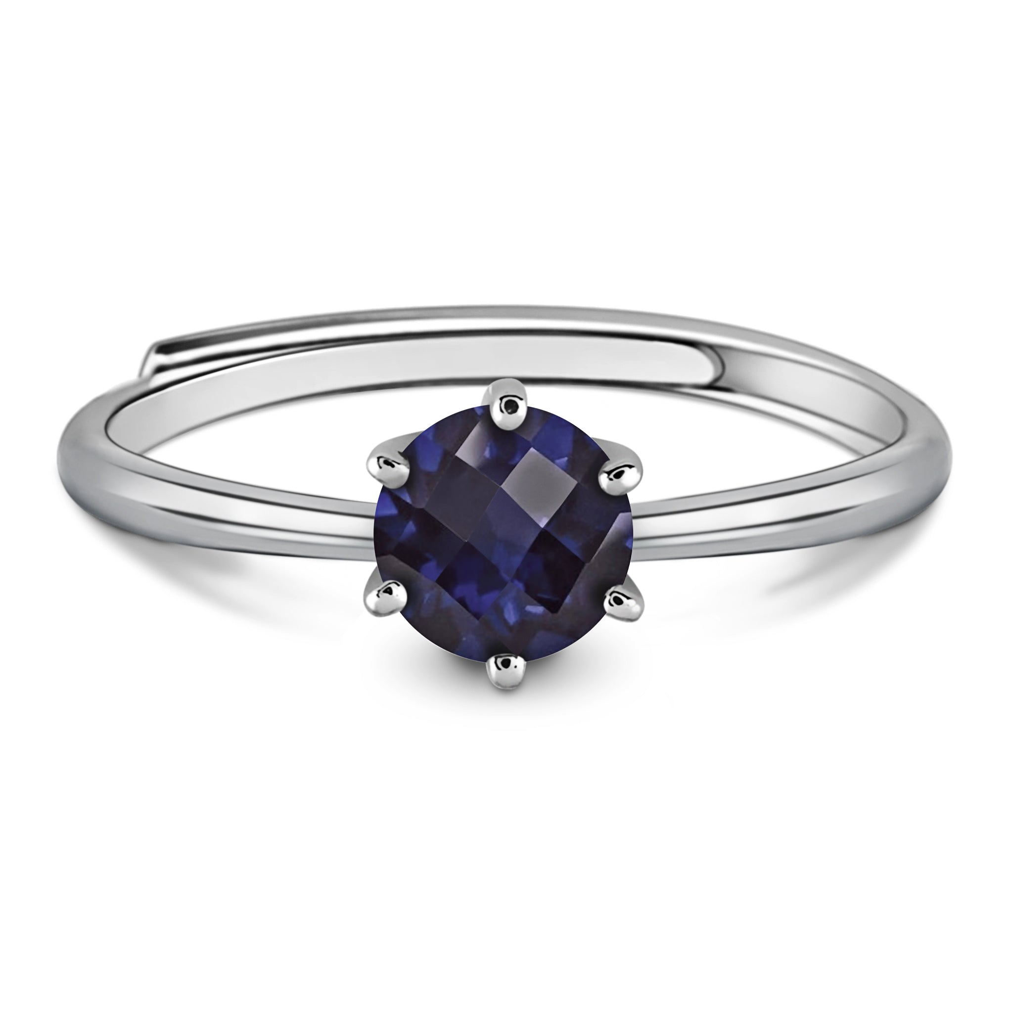 Classic Style Natural Checkerboard Violet Blue Iolite Sterling Silver Solitaire Ring