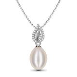 Alluring Natural Freshwater Pearl Sterling Silver Leaf Necklace