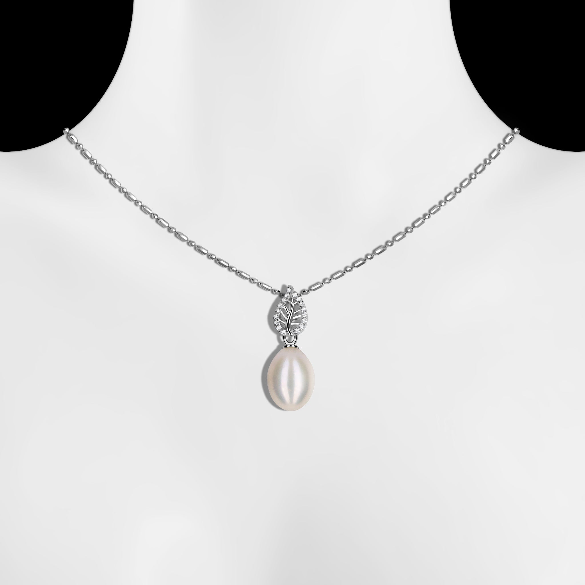 Alluring Natural Freshwater Pearl Sterling Silver Leaf Necklace