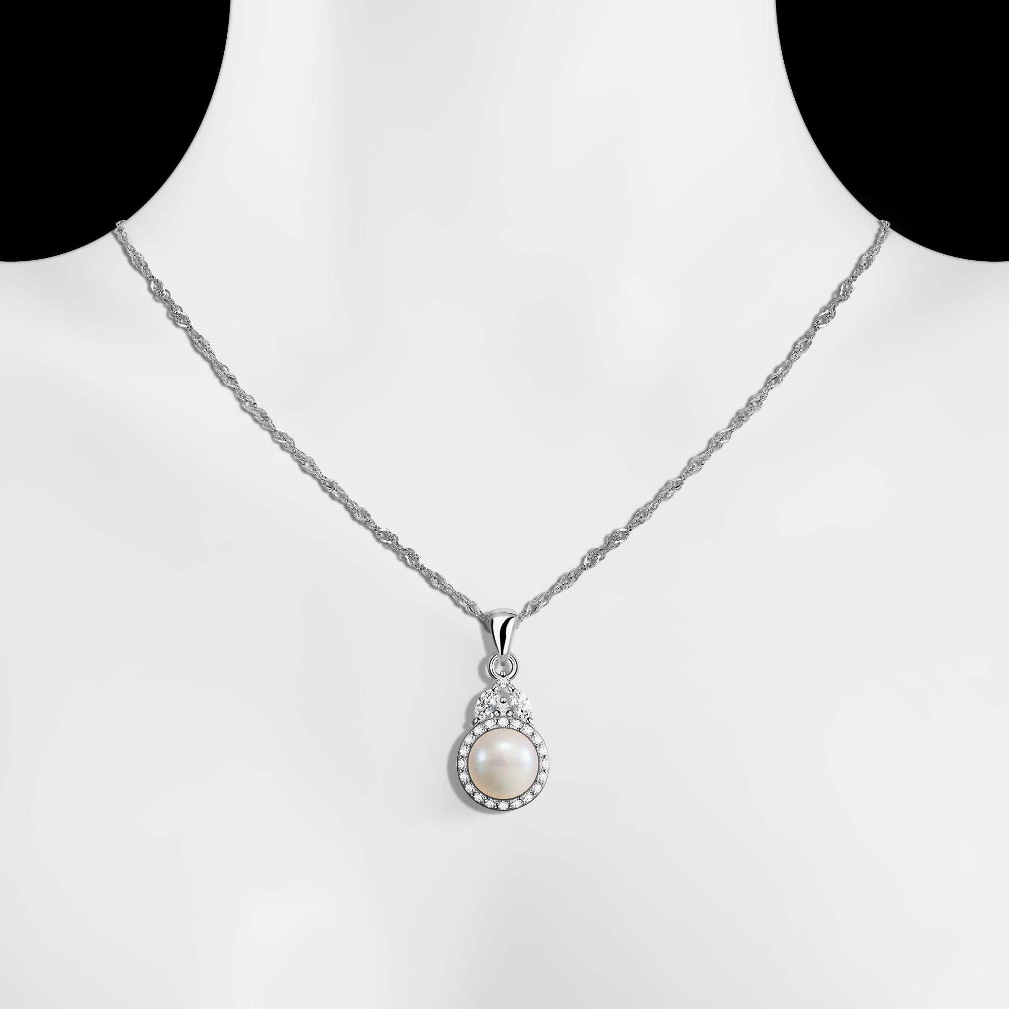 Decorous Natural Half Round Freshwater Pearl Sterling Silver Necklace