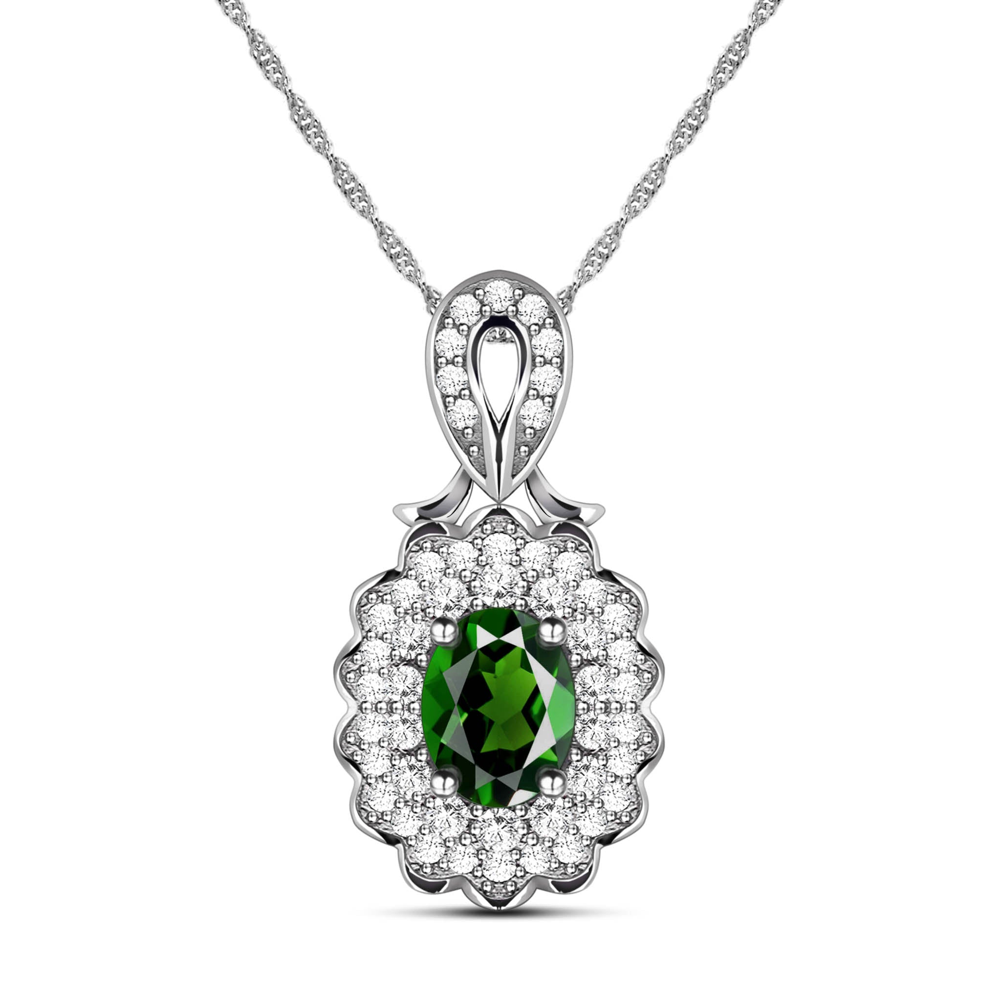 Decorous Essence Natural Green Chrome Diopside Sterling Silver Necklace