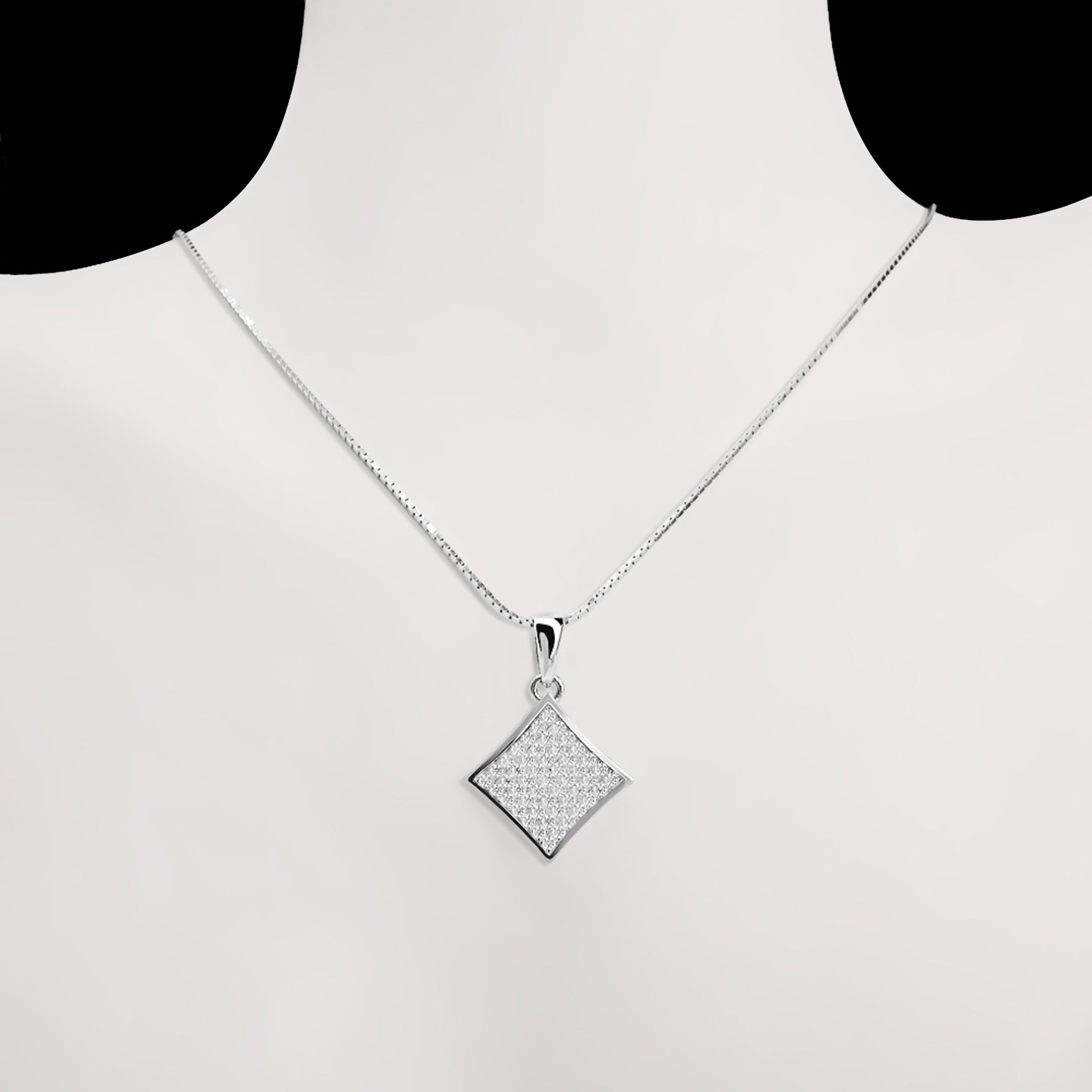 Confidence Shining Diamond Shape Ziconia Sterling Silver Necklace