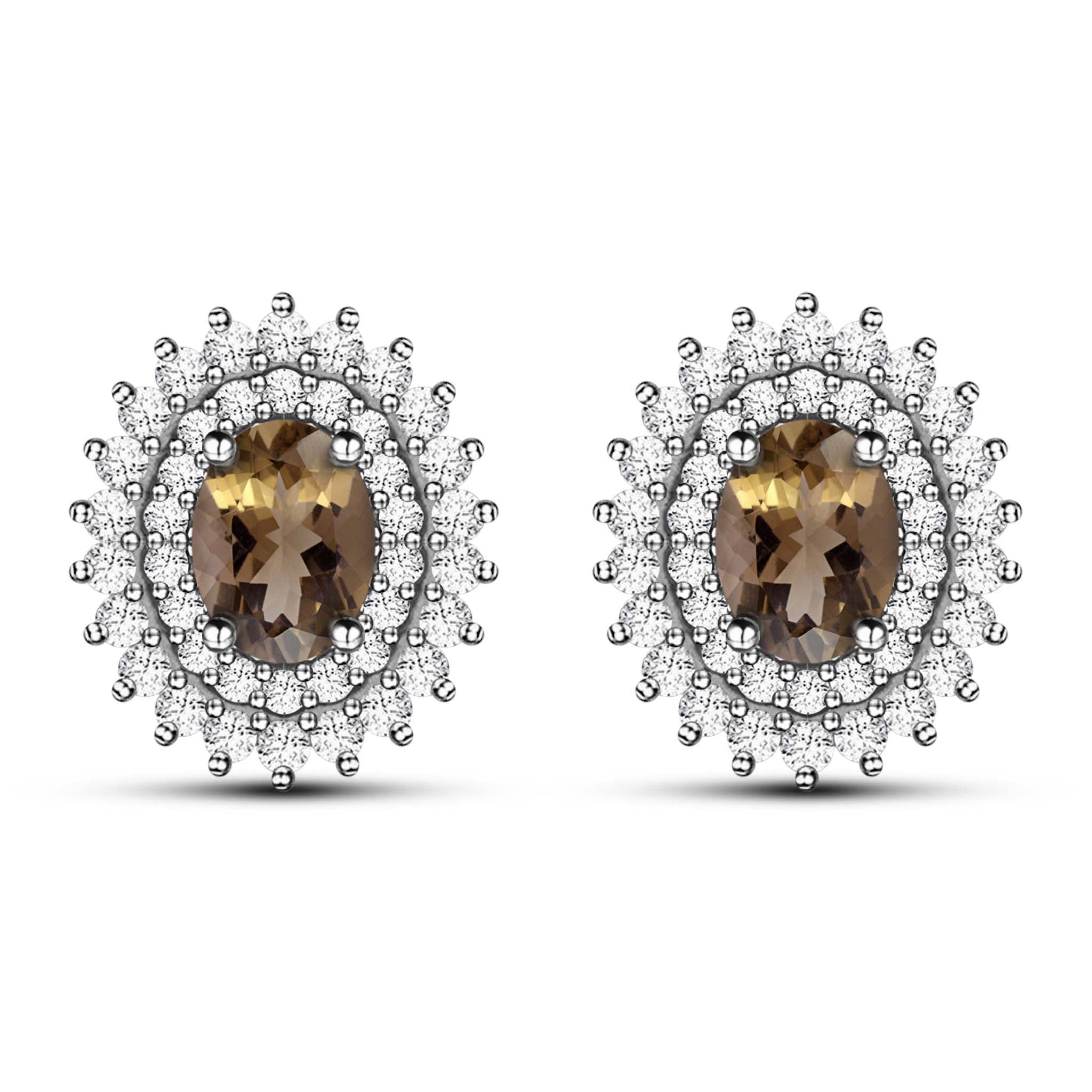 Dazzling Dianna Style Natural Oval Smoky Quartz Sterling Silver Stud Earrings