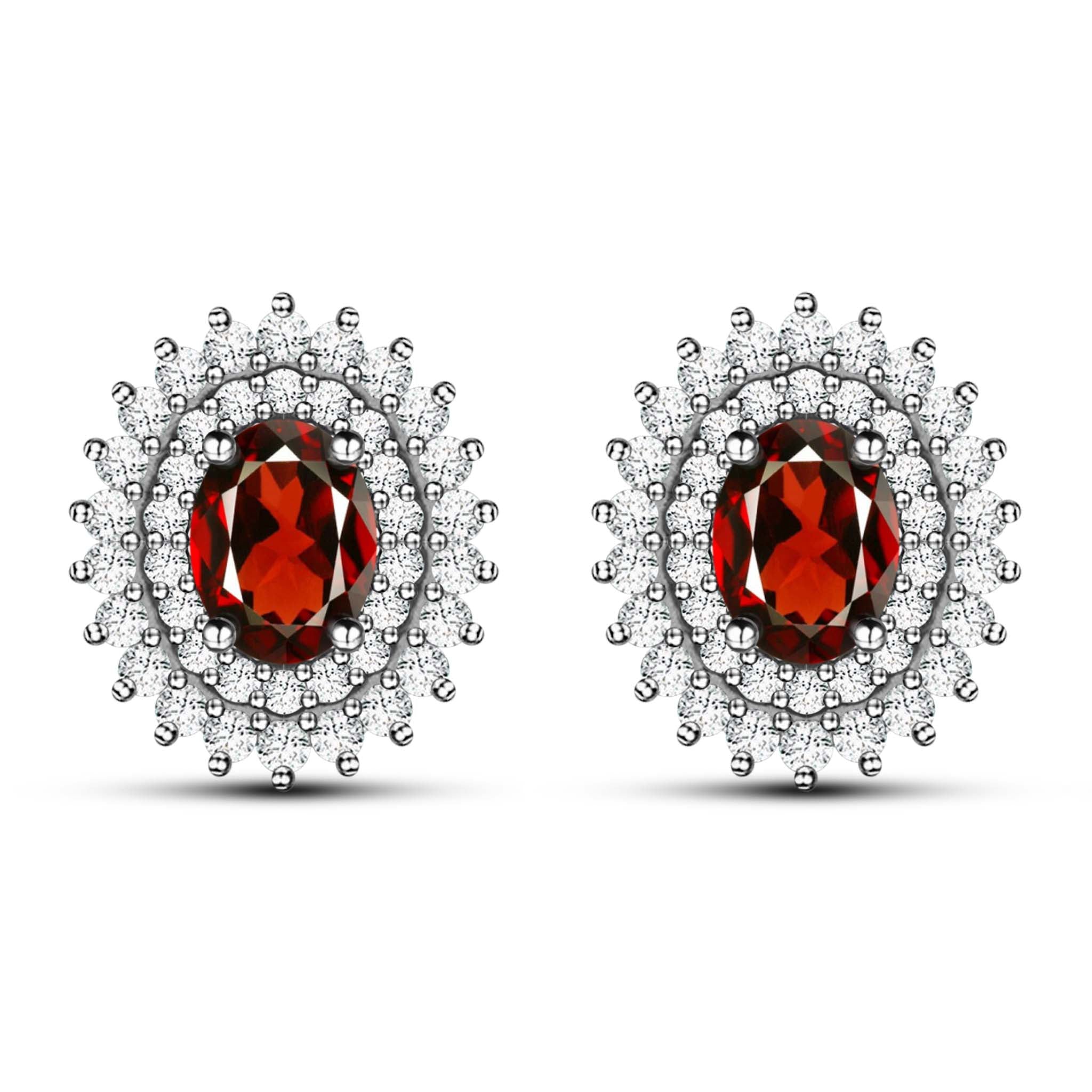 Dazzling Dianna Style Natural Oval Red Garnet Sterling Silver Stud Earrings