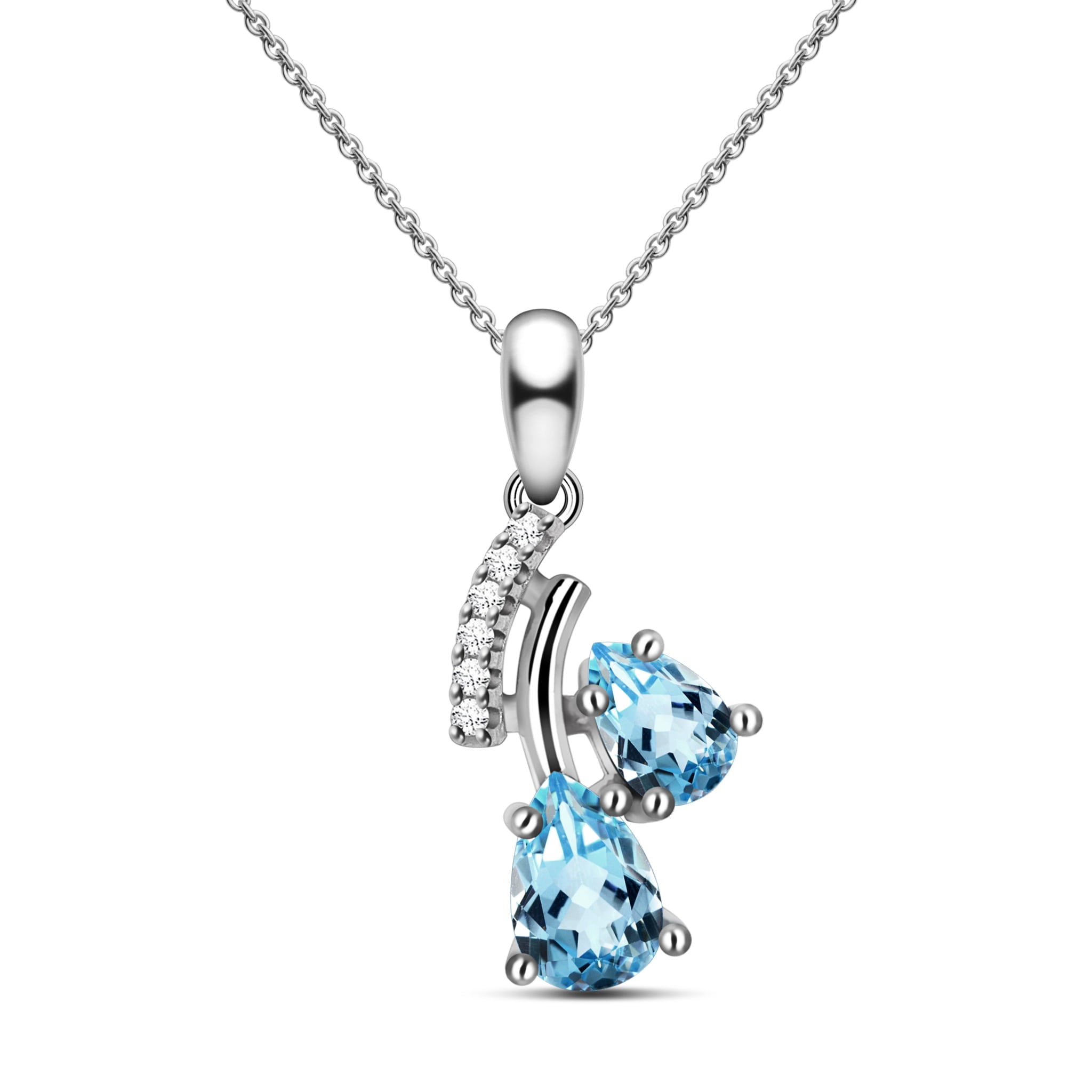 Casual Style Natural Pear Sky Blue Topaz Sterling Silver Necklace
