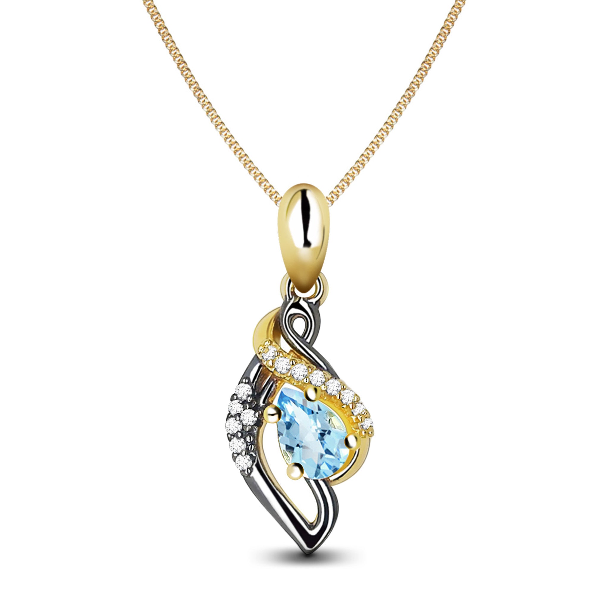 European style Natural Pear Sky Blue Topaz Sterling Silver 2-Tones Necklace
