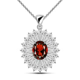 Dazzling Natural Oval Red Garnet Sterling Silver Generous Necklace