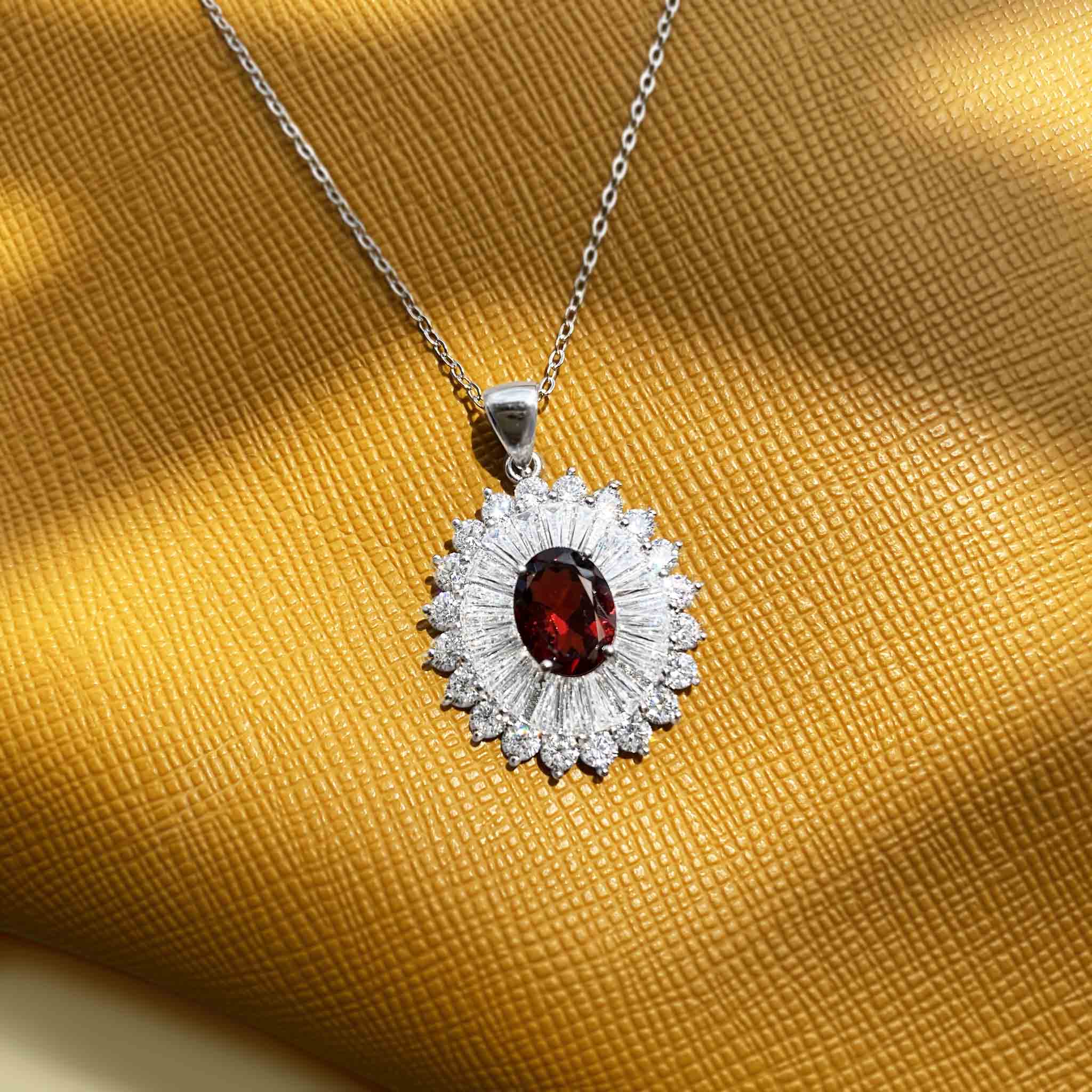 Dazzling Natural Oval Red Garnet Sterling Silver Generous Necklace