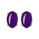 Virtuous Natural Cabochon Amethyst Sterling Silver Minimalist Stud Earrings