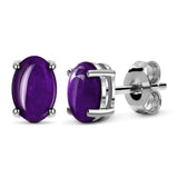 Virtuous Natural Cabochon Amethyst Sterling Silver Minimalist Stud Earrings