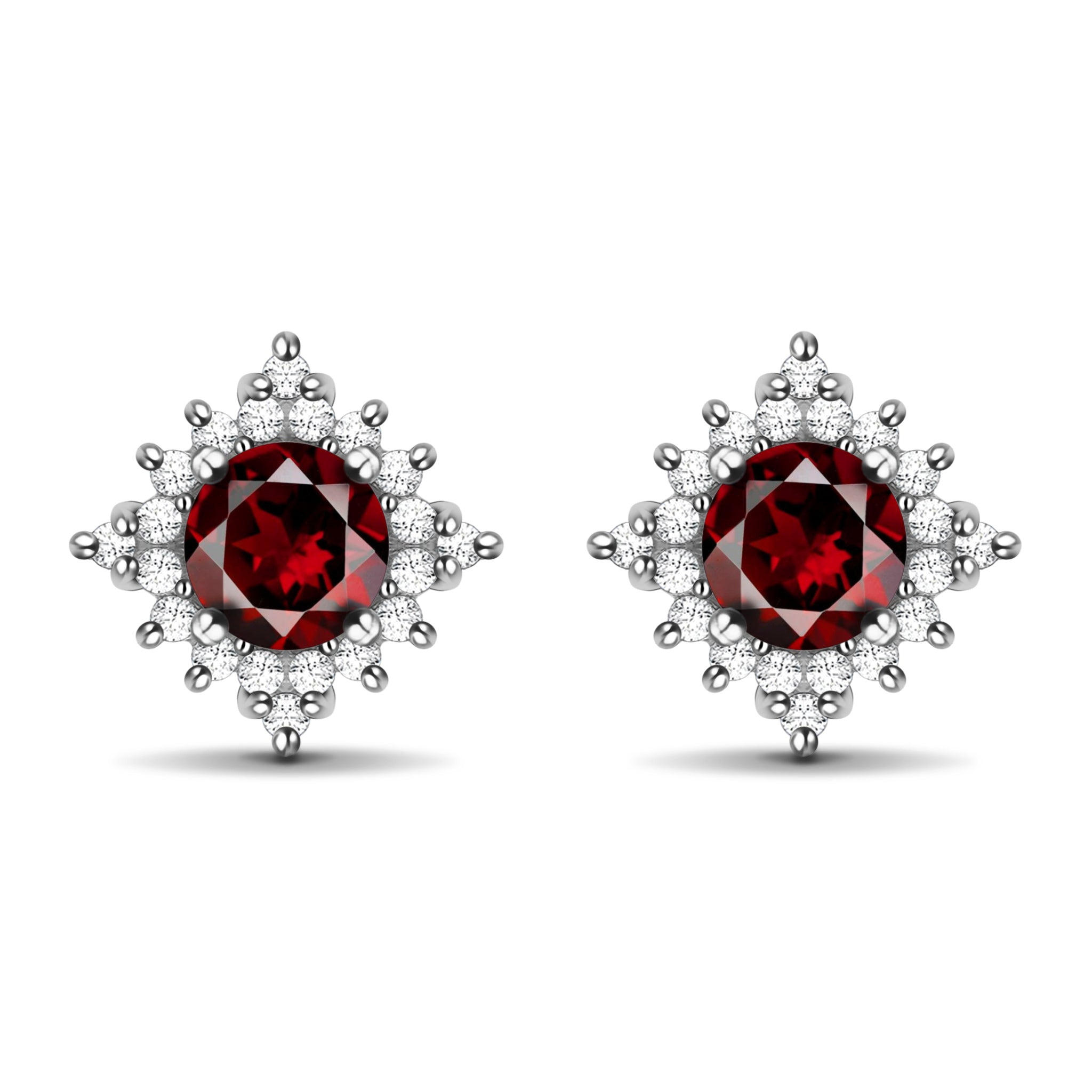 Dazzling Light Natural Round Red Garnet Sterling Silver Stud Earrings
