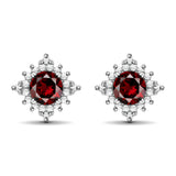 Dazzling Light Natural Round Red Garnet Sterling Silver Stud Earrings