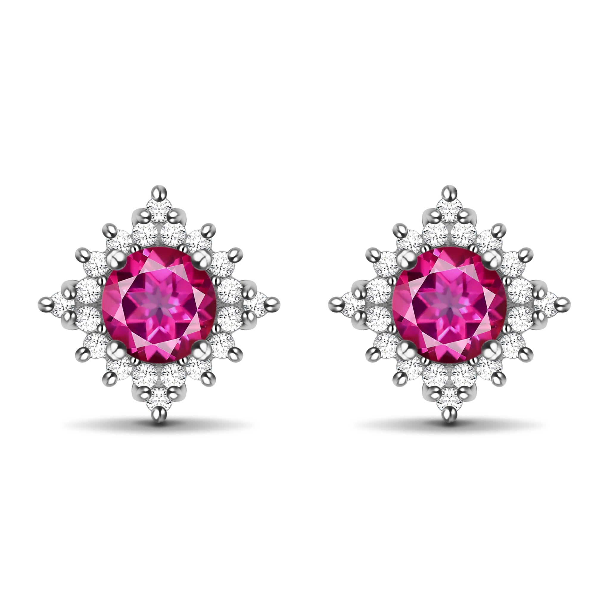Dazzling Light Natural Round Pink Topaz Sterling Silver Stud Earrings