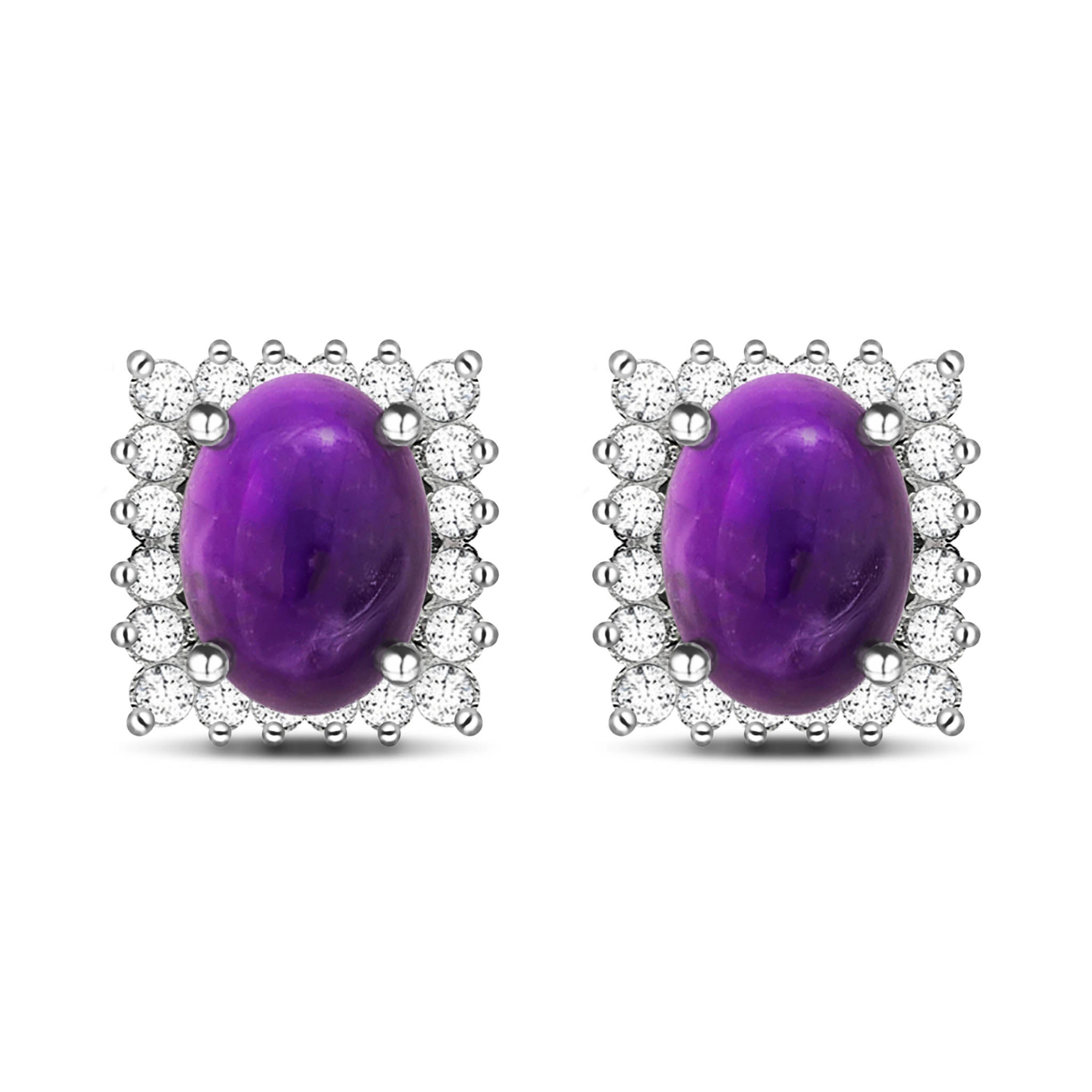 Alluring Natural Cabochon Purple Amethyst Sterling Silver Stud Earrings