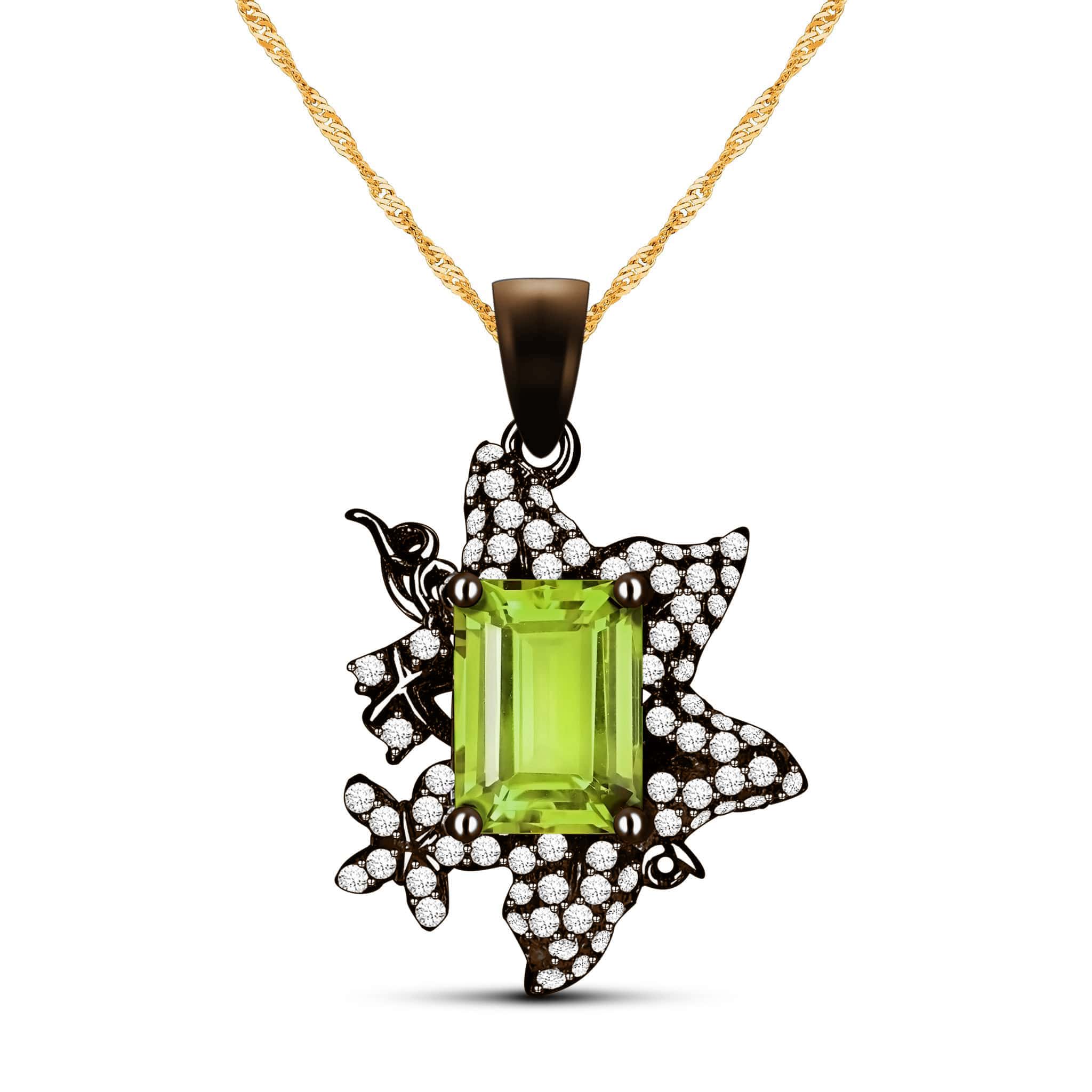 Gardening Natural Octagon Green Peridot Sterling Silver Necklace