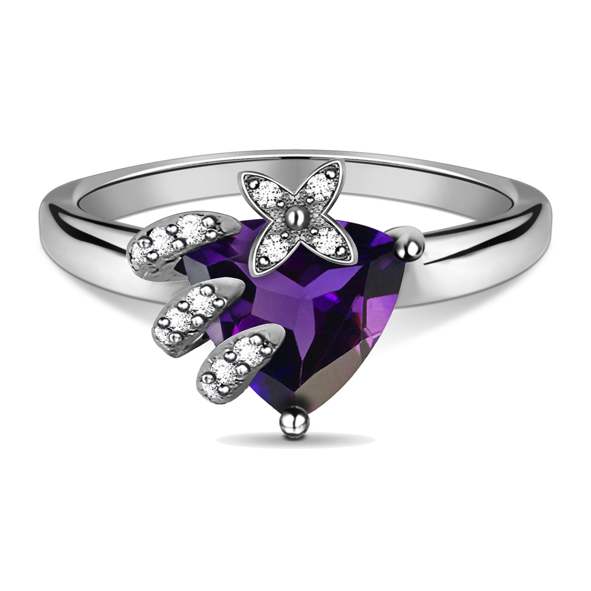 Creative Natural Trilliant Purple Amethyst Sterling Silver Ring